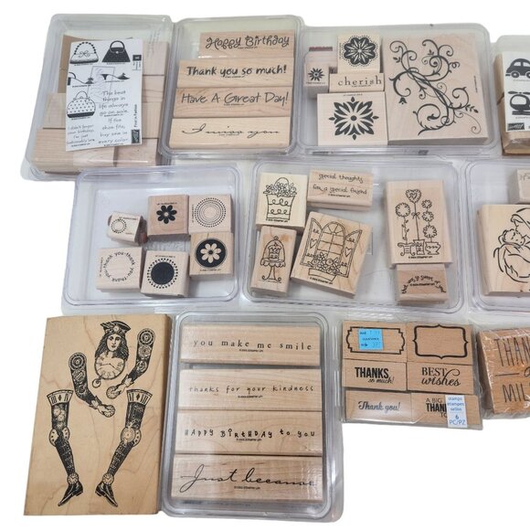 Vintage Stampin' Up! Lot of 8 Large + Other Stamp Sets w/ Wood Blocks EUC - Picture 3 of 16